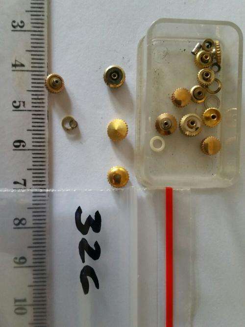 Watch parts- Box with div. 13 crowns  stainless / goldplaque`- Watchmaker find your Treasure