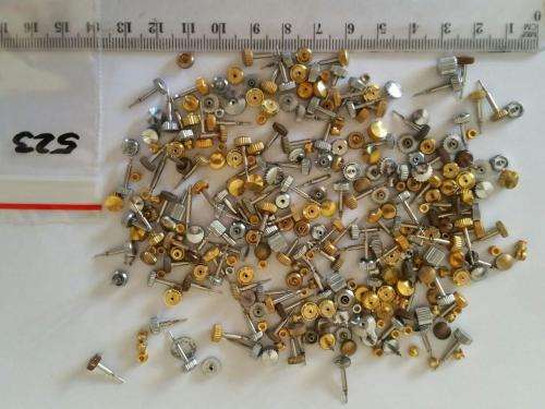 Watch parts- lot of Crowns -winding stems - dist. holder unsorted-new and used-Watchmaker Treasure
