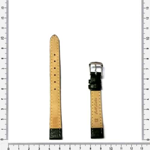 Strap, 12mm watch strap / genuine leather strap / black, Strap Made in Germany