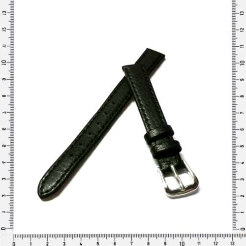 Strap, 12mm watch strap / genuine leather strap / black, Strap Made in Germany