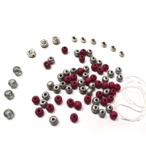 Beads craftig set - 60pcs wooden 6mm-4pcs glas 6mm-9pcs metal beads-42cm elastic