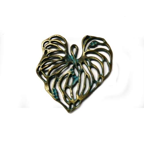 Pendant  -Leave Pendant  - Gold Patina Metal   - 1pc - 42x40mm for crafting