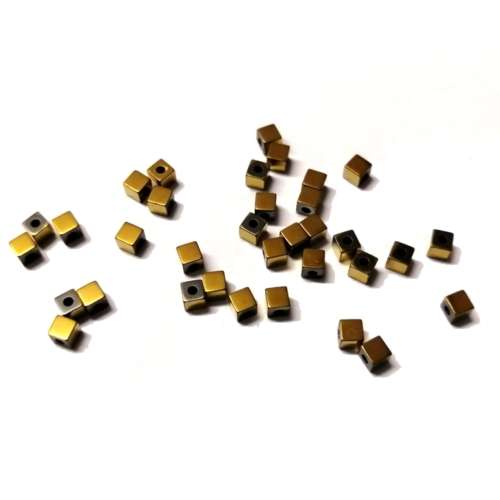 Beads / Hematite Beads - gold plated - 34pcs  - 3mm - Hole +/- 1.2mm / Beads for crafting