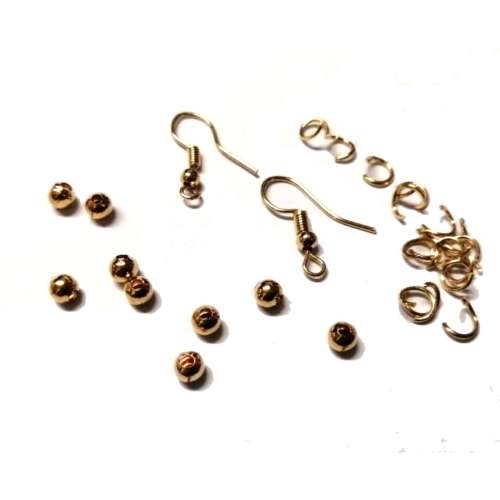 Beads / Mix- Earrings , 3mm beads, jump rings  - gold color / Beads for jewellery crafting
