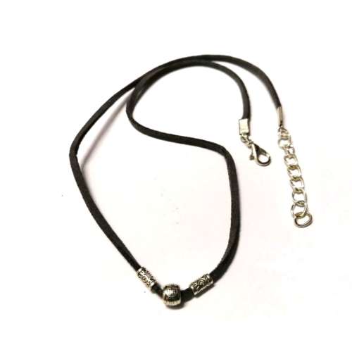 Beads / Cord 3mm grey with metal beads /43cm plus chain and clasp / Beads for crafting