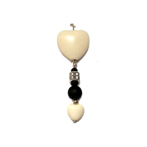 Pendants / Heart Pendant - Howlite, Kautshuk - 1pc - 60x20mm / Pendants for crafting