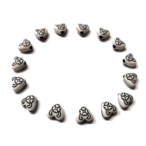 Beads / Acrylic Beads Ceramic Optic- 8x7mm -  15 pcs - black-white / Beads for crafting