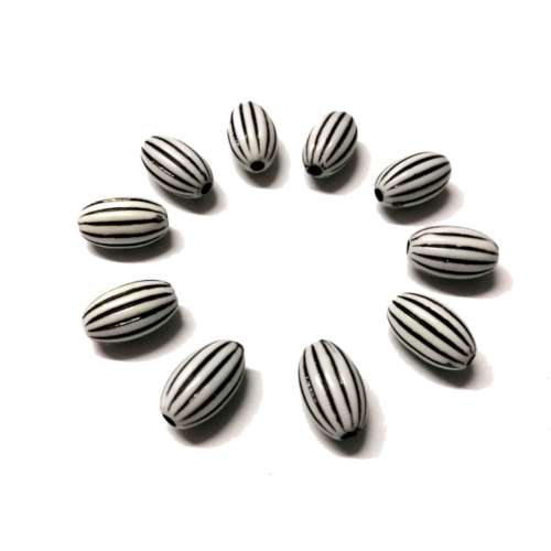 Beads / Acrylic Beads Ceramic Optic- 14x8mm -  10 pcs - black-white / Beads for crafting