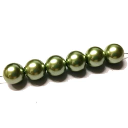 Beads / Glass Pearl Beads - 6pcs  - GREEN - 14mm / Beads for crafting