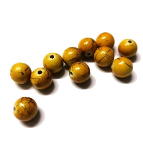 Beads / Acrylic Beads - 10mm- 11pcs - yellow - Ceramic optic / Beads for crafting