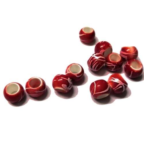 Beads / Acrylic Beads - 10mm- 12pcs - red - Ceramic optic / Beads for crafting