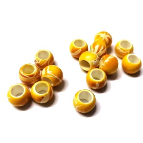 Beads / Acrylic Beads - 10mm- 14pcs - yellow - Ceramic optic / Beads for crafting
