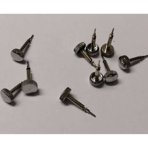 Watch parts- 10 crowns  stainless STEEL-W+/-5.5mm incl. stem H12.0-14.8mm -Watchmaker Treasure