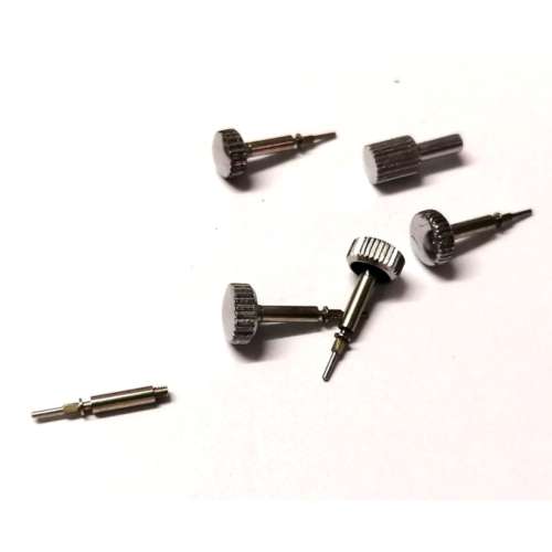 Watch parts- 5 crowns  stainless STEEL-W+/-5.5mm incl. stem H14.3-14.6mm -Watchmaker Treasure