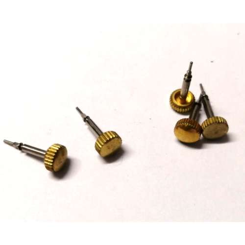 Watch parts- 5 crowns  goldplaque` W5.5mm incl. stem H13.9-14.9mm -Watchmaker Treasure
