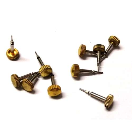 Watch parts- 10 crowns  goldplaque` W5.5mm incl. stem H13.1-14.7mm -Watchmaker Treasure