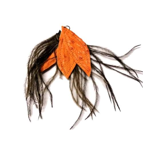 Genuine ostrich leather and feather Pendant - leaves 6-7cm / Beads for crafting