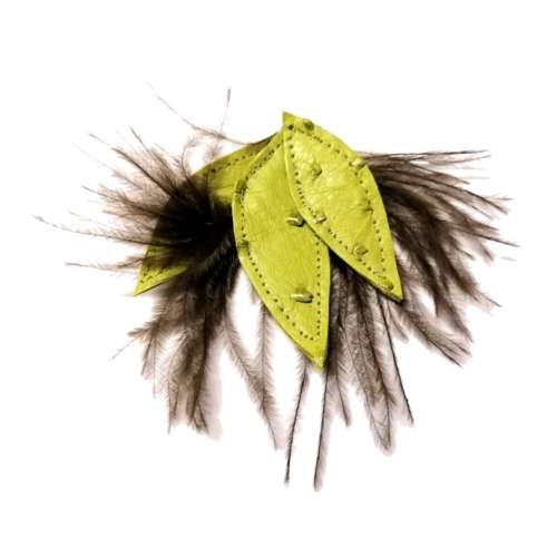 Genuine ostrich leather and feather Pendant - leaves 6-7cm / Beads for crafting