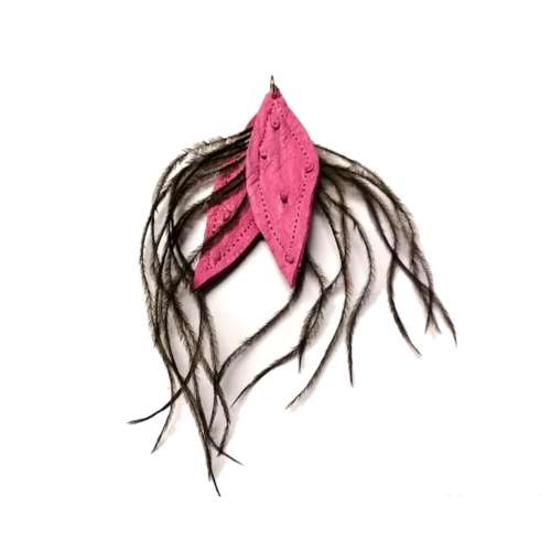 Genuine ostrich leather and feather Pendant - leaves 6-7cm / Beads for crafting
