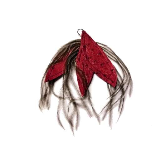 Genuine ostrich leather and feather Pendant - leaves 6-7cm / Beads for crafting