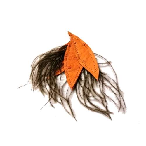 Genuine ostrich leather and feather Pendant - leaves 6-7cm / Beads for crafting
