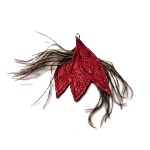 Genuine ostrich leather and feather Pendant - leaves 6-7cm / Beads for crafting