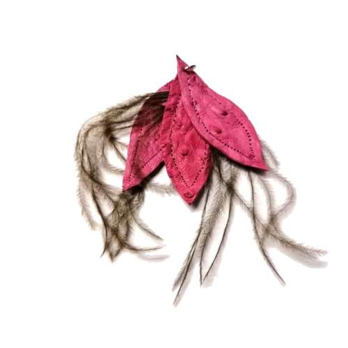 Genuine ostrich leather and feather Pendant - leaves 6-7cm / Beads for crafting