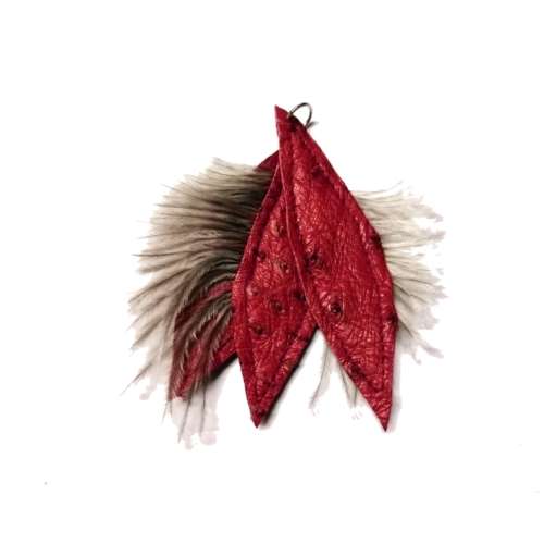 Genuine ostrich leather and feather Pendant - leaves 6-7cm / Beads for crafting