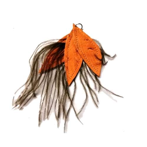 Genuine ostrich leather and feather Pendant - leaves 6-7cm / Beads for crafting