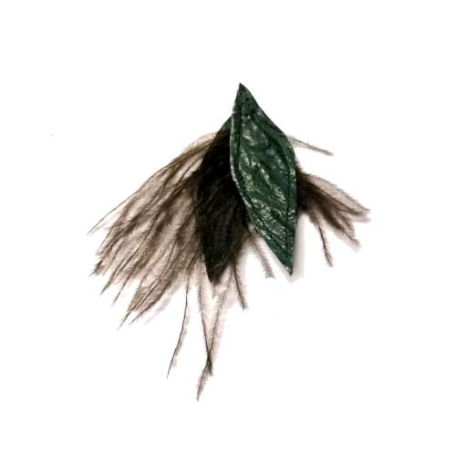 Genuine ostrich leather and feather Pendant - leaves 6-7cm / Beads for crafting