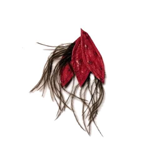 Genuine ostrich leather and feather Pendant - leaves 6-7cm / Beads for crafting