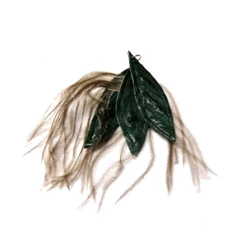 Genuine ostrich leather and feather Pendant - leaves 6-7cm / Beads for crafting