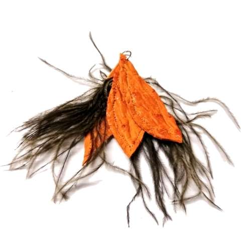 Genuine ostrich leather and feather Pendant - leaves 6-7cm / Beads for crafting