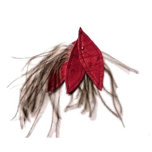 Genuine ostrich leather and feather Pendant - leaves 6-7cm / Beads for crafting