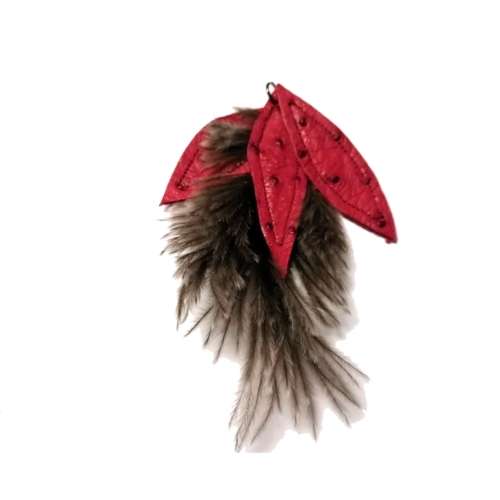 Genuine ostrich leather and feather Pendant - leaves 6-7cm / Beads for crafting