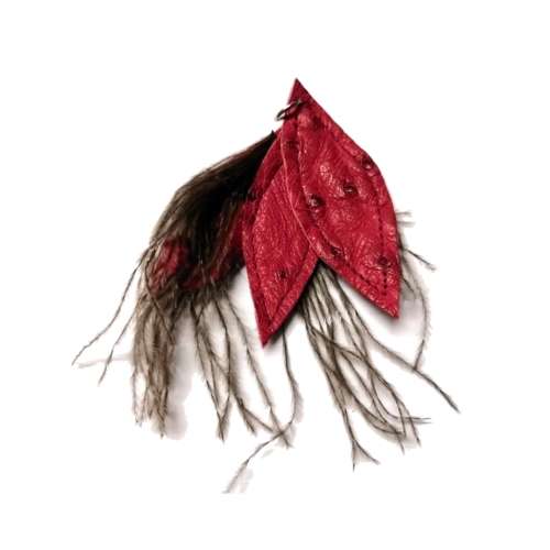 Genuine ostrich leather and feather Pendant - leaves 6-7cm / Beads for crafting