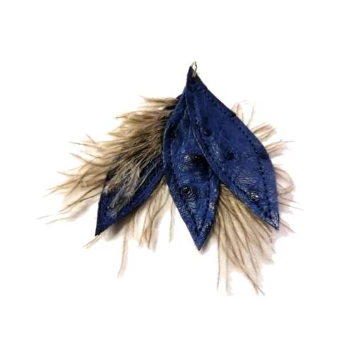 Genuine ostrich leather and feather Pendant - leaves 6-7cm / Beads for crafting