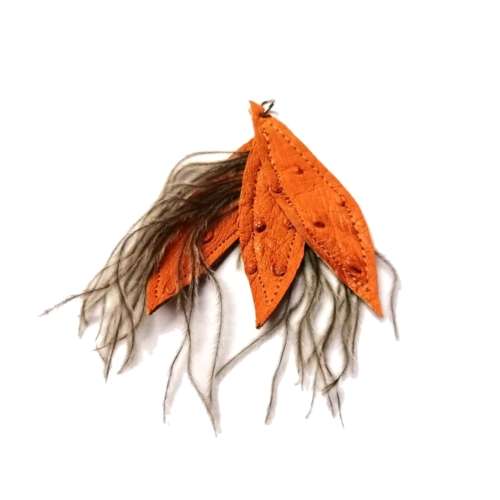 Genuine ostrich leather and feather Pendant - leaves 6-7cm / Beads for crafting