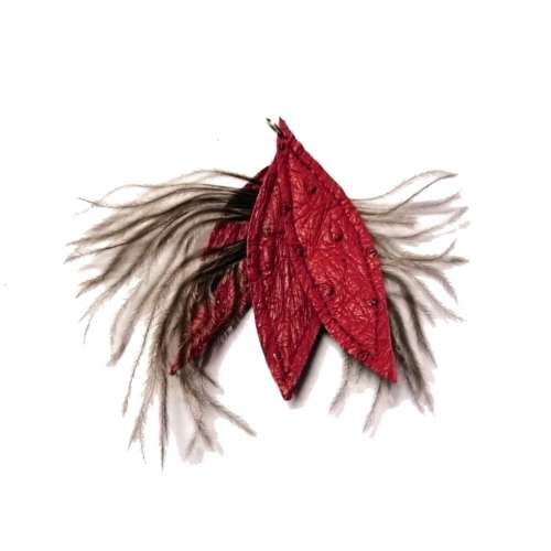 Genuine ostrich leather and feather Pendant - leaves 6-7cm / Beads for crafting