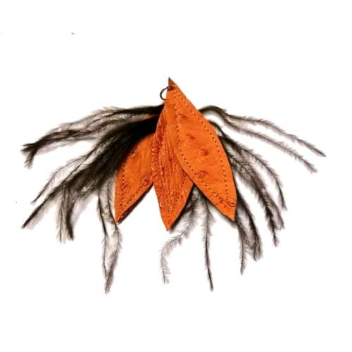 Genuine ostrich leather and feather Pendant - leaves 6-7cm / Beads for crafting