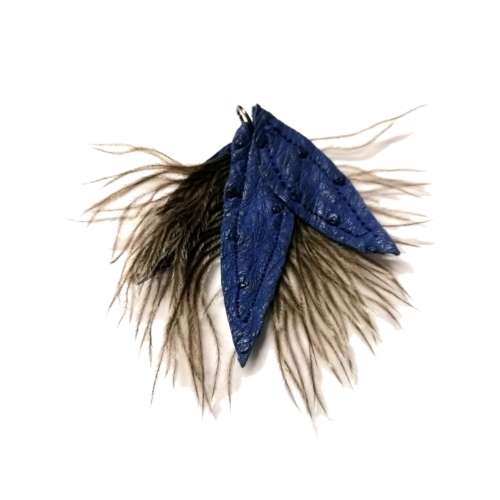 Genuine ostrich leather and feather Pendant - leaves 6-7cm / Beads for crafting