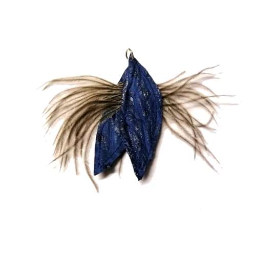 Genuine ostrich leather and feather Pendant - leaves 6-7cm / Beads for crafting
