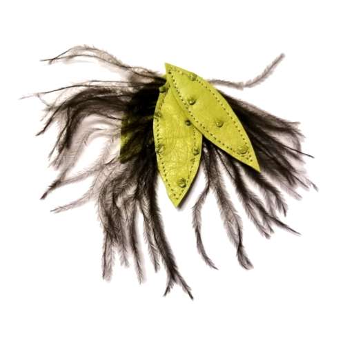 Genuine ostrich leather and feather Pendant - leaves 6-7cm / Beads for crafting