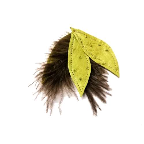 Genuine ostrich leather and feather Pendant - leaves 6-7cm / Beads for crafting