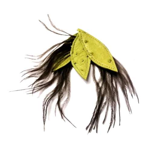 Genuine ostrich leather and feather Pendant - leaves 6-7cm / Beads for crafting