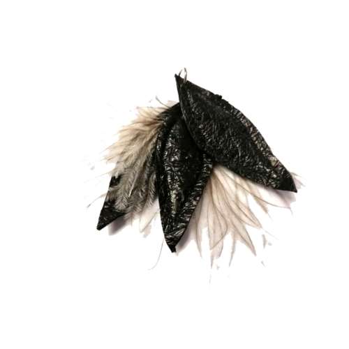 Genuine ostrich leather and feather Pendant - leaves 6-7cm / Beads for crafting