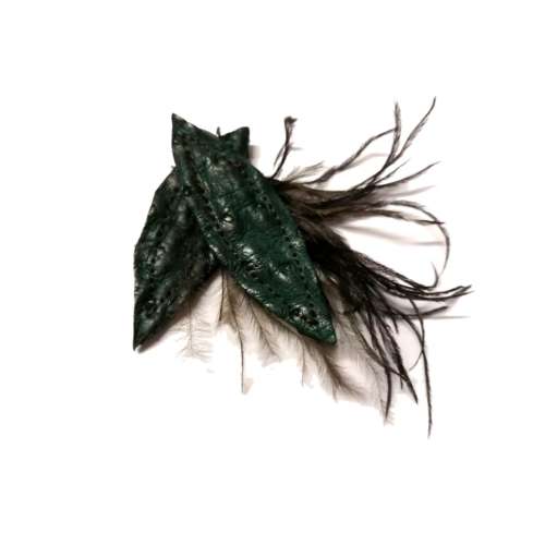 Genuine ostrich leather and feather Pendant - leaves 6-7cm / Beads for crafting