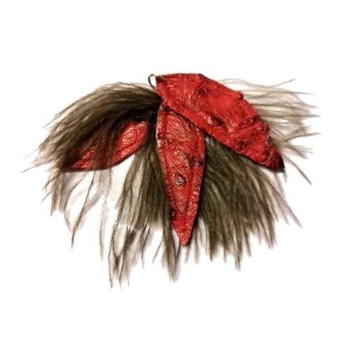 Genuine ostrich leather and feather Pendant - leaves 6-7cm / Beads for crafting