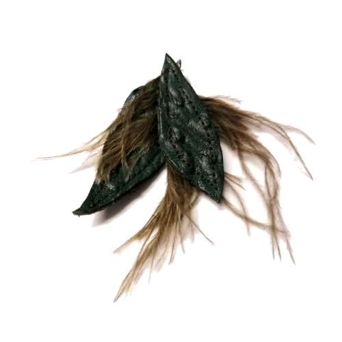 Genuine ostrich leather and feather Pendant - leaves 6-7cm / Beads for crafting