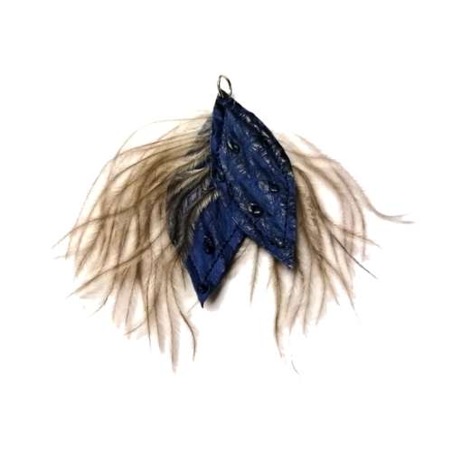 Genuine ostrich leather and feather Pendant - leaves 6-7cm / Beads for crafting